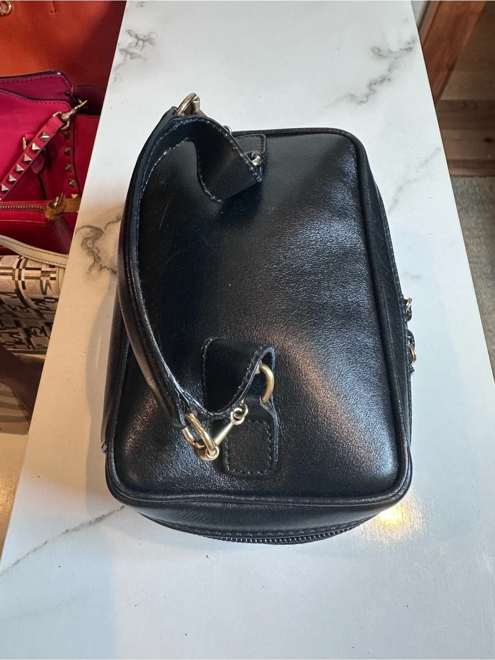 Gucci Horsebit Vanity Bag Makeup Cosmetics Leather Black